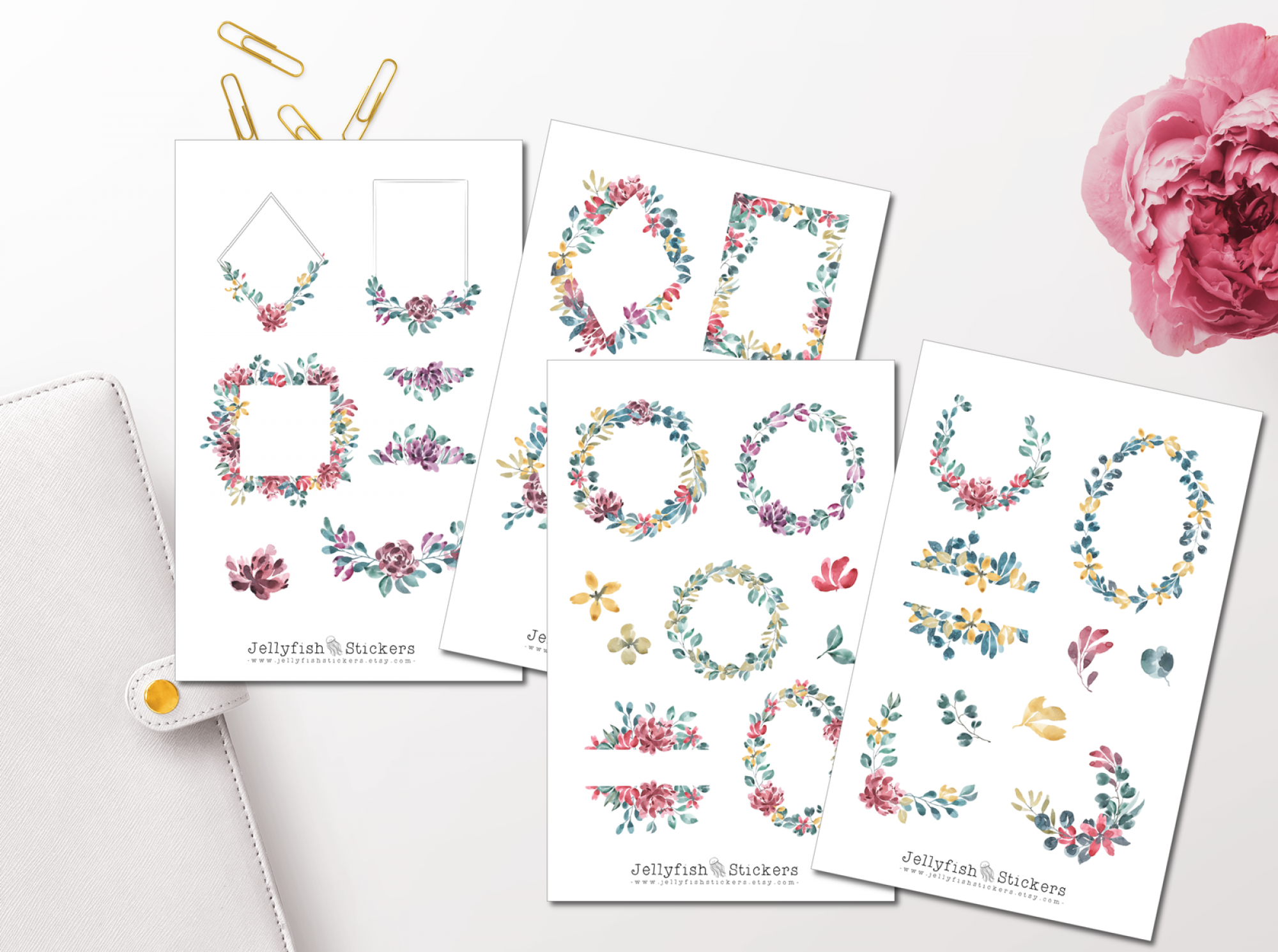 Helle Florale Rahmen Sticker Set